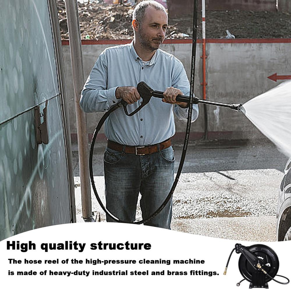 WAASOSCON Pressure Washing Hose Reel 3/8inch X 50 FT Heavy Duty Garden Hose Reel Auto-Retractable Hose Reel Steel Arm 4000 PSI Hose Reel For Easy Watering Of Garden Or Yard very well