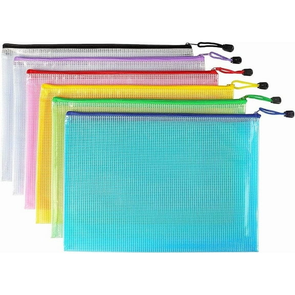 6 Pack Mesh Zipper Pouch Document Bag Waterproof Zip File Folders for School Office Supplies Travel Storage Bags (Colorful)