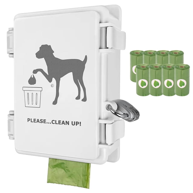 Dispensador de bolsas para excrementos de perro, montaje en pared, exterior, impermeable, blanco