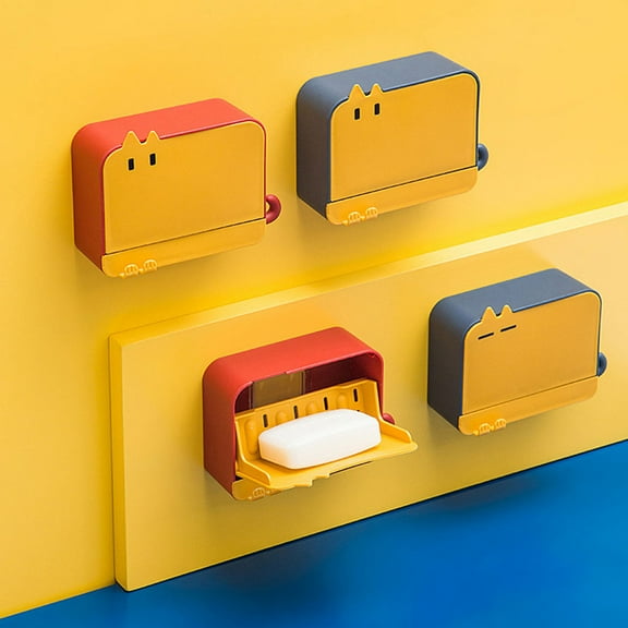 Soimiss Adhesive Wall Bar Soap Holder with Draining Lid for Shower and Bathroom