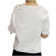 thumbnail image 3 of HAiming Womens Tops Summer Hollow Lace Short Sleeve V Neck T-Shirts Plus Size Dressy Casual Solid Color Blouses, 3 of 4
