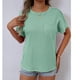 thumbnail image 5 of Mujeres de Verano Tops Nuevo Color Sólido Cuello en V Manga Corta con una Hendidura en el Doblado, Poliéster, 5 of 6