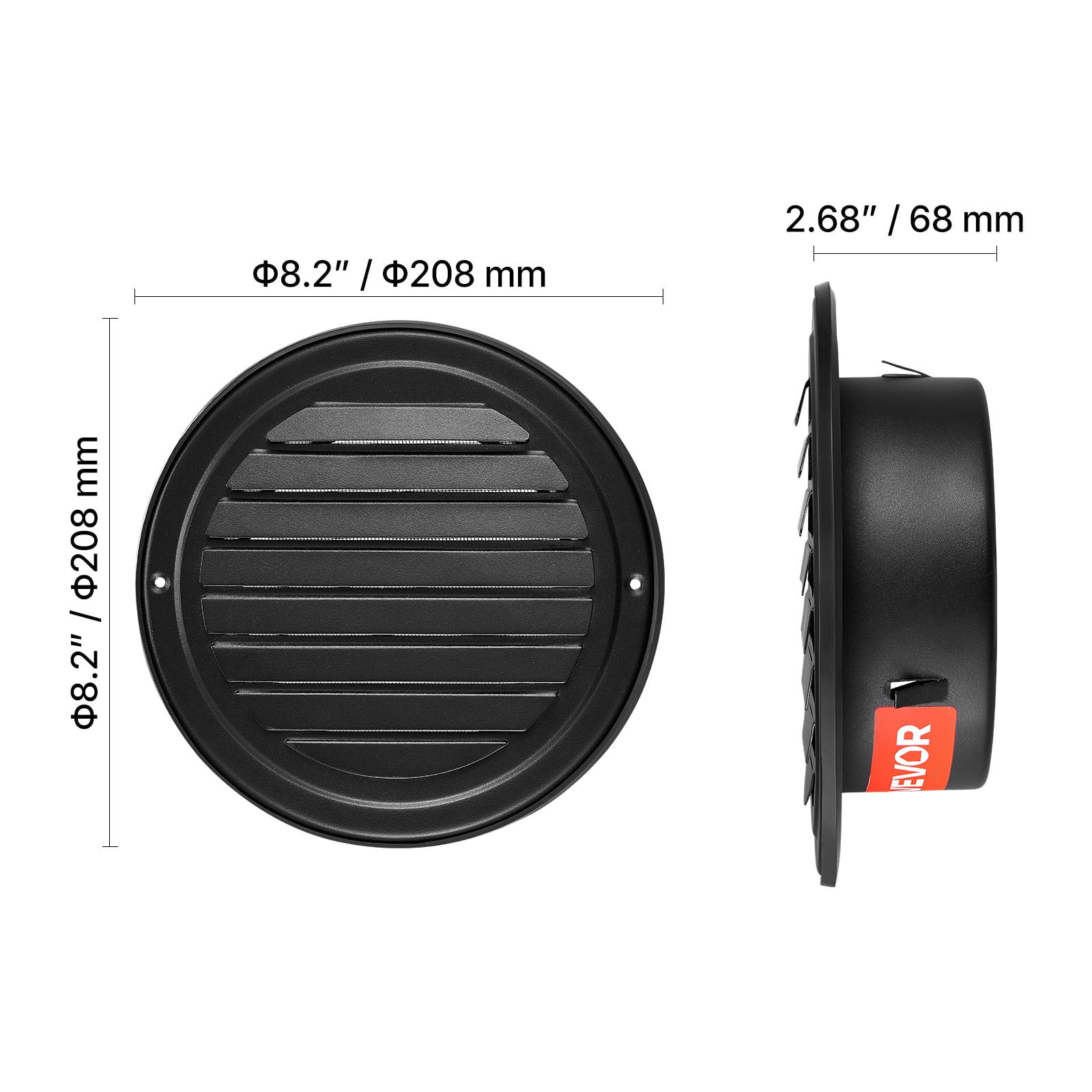 VEVOR 6 inch Wall Vent Cover, Louvered Round AC Vent Gable Cover, Premium Stainless Steel & with Built-in a Protection Screen, for House,Bathroom,Garage,Kitchen,Basement (2 Pack, Black)