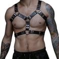 thumbnail image 1 of Arnés corporal con cadena de cuello cuero PU punk para hombres lencería BDSM traje bondage accesorio gótico carnaval y cosplay, 1 of 3