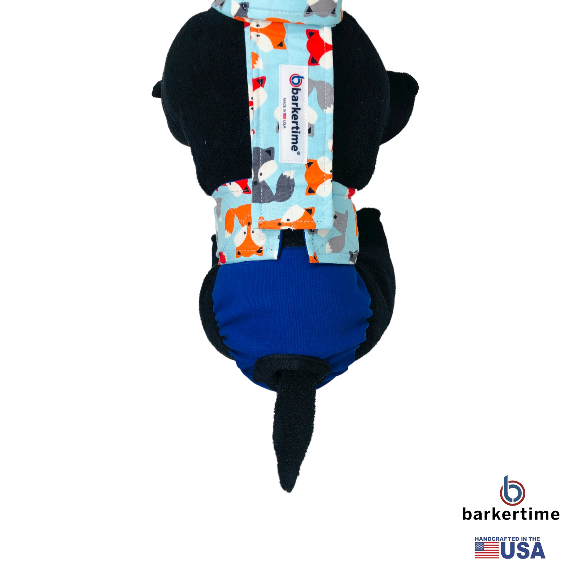 Barkertime Happy Fox on Blue Dog Diaper Overall