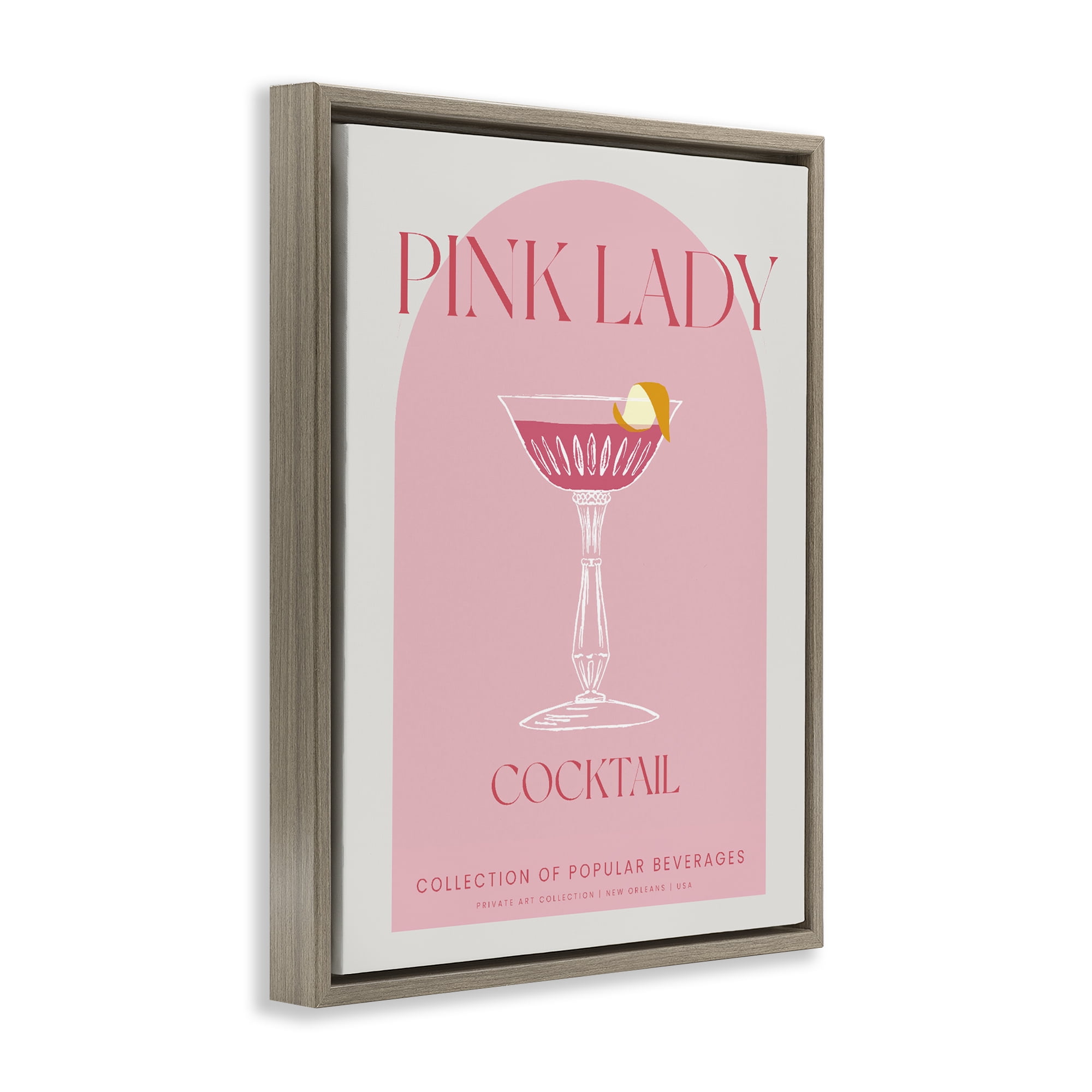 Stylish Retro Pink Lady Brown Framed Floater Canvas Wall Art, design by Lil' Rue