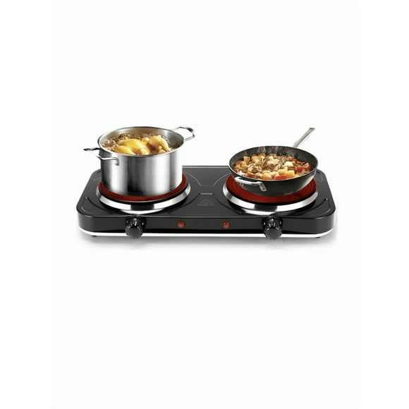Parrilla Eléctrica 2 Quemadores 2000w Con Doble Termostato Negro 430*210*60mm