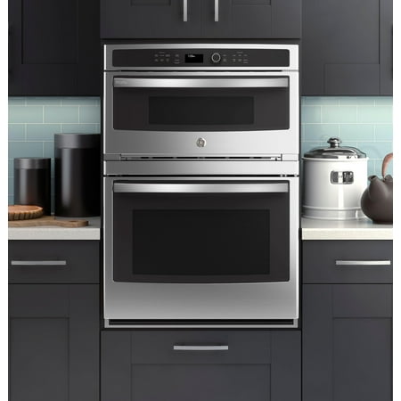 GE Profile - 30" Built-In Single Electric Convection Wall Oven with Built-In Microwave - Stainless Steel