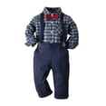 thumbnail image 2 of asjyhkr Toddler Boys Clothes 2 Piece Outfits Soft Plaid Tops with Bow-Tie Suspender Strap Pants Classic Party Vacation Sets(1-2 Years), 2 of 8