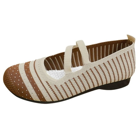 DVKOVI Women Comfortable Shoes Fashion Summer Women Casual Shoes Flat Bottom Low Heel Lightweight Slip On Colorful Mesh Upper Breathable Women Flats Shoes Dressy Slip On Shoes for Women Coffee 37