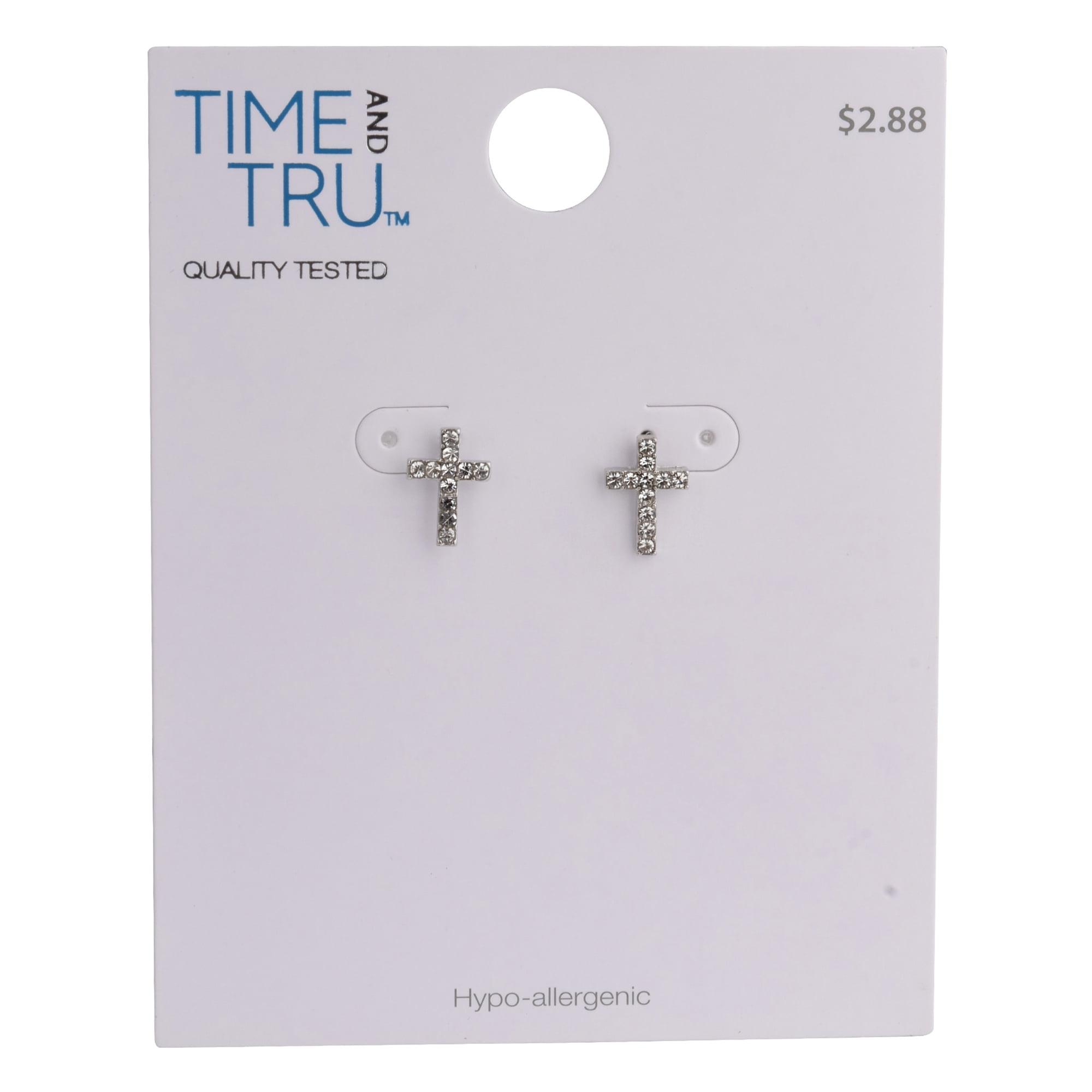 Time and Tru Female Imitation Rhodium Crystal Cross Post Earrings