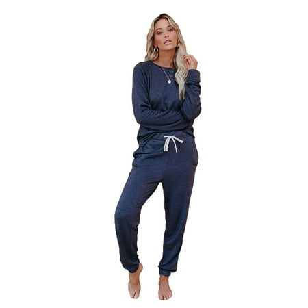 

Coutgo Women s Autumn Round Neck Long Sleeve Pajama Set