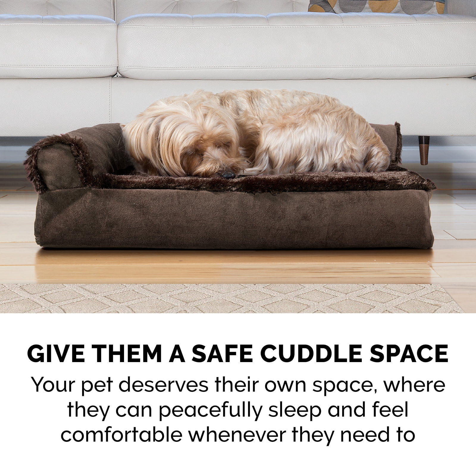 FurHaven Plush & Velvet Deluxe L-Chaise Lounge Orthopedic Sofa Pet Bed, Sable Brown, Large, 1 Count
