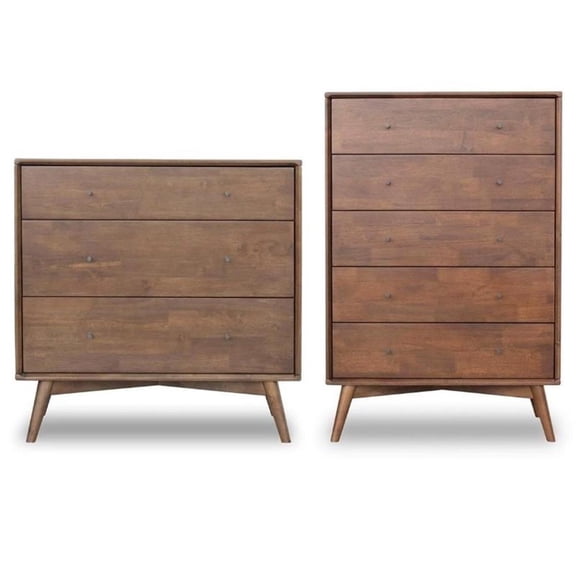 Home Square 2 Piece Set with 3 Drawer Dresser and 5 Drawer Chest in Walnut