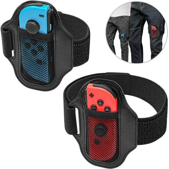 SURJDE [2 Pack]Courroie de Jambe pour Nintendo Switch Sports & Ring Fit Adventure, Accessoires de Jeu pour Nintendo Switch Joy-Cons, Sangle Élastique Ajustable pour Manette Switch, 2 Tailles pour Adultes & Chil