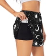 thumbnail image 3 of Lsque Crescent and Stars Printed Women's Running Shorts with Liner Pockets,Elastic Quick Dry Workout Athletic Gym Yoga Shorts,Womens High Waist Shorts-Large, 3 of 9