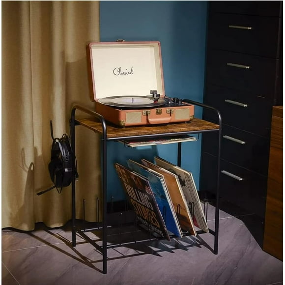 Record Player Stand with Vinyl Storage - Turntable Stand with Drawer, Small Record Player Table Vinyl Record Holder for Living Room Brown CD Storage