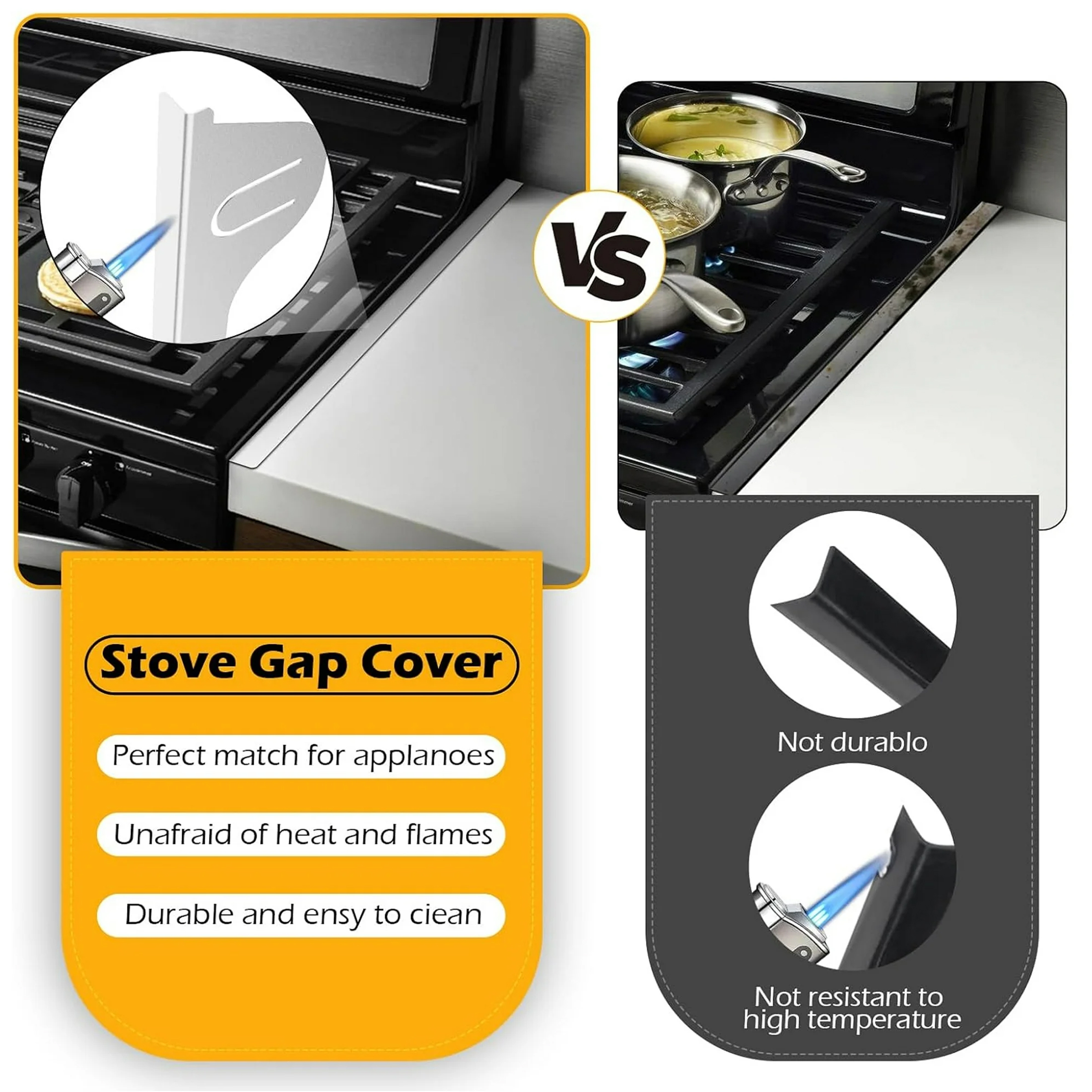 2 Pack Stainless Steel Stove Gap Covers, Stove Gap Filler for Kitchen for Kitchen, (Silver, 23.4"L, 0.74" W)