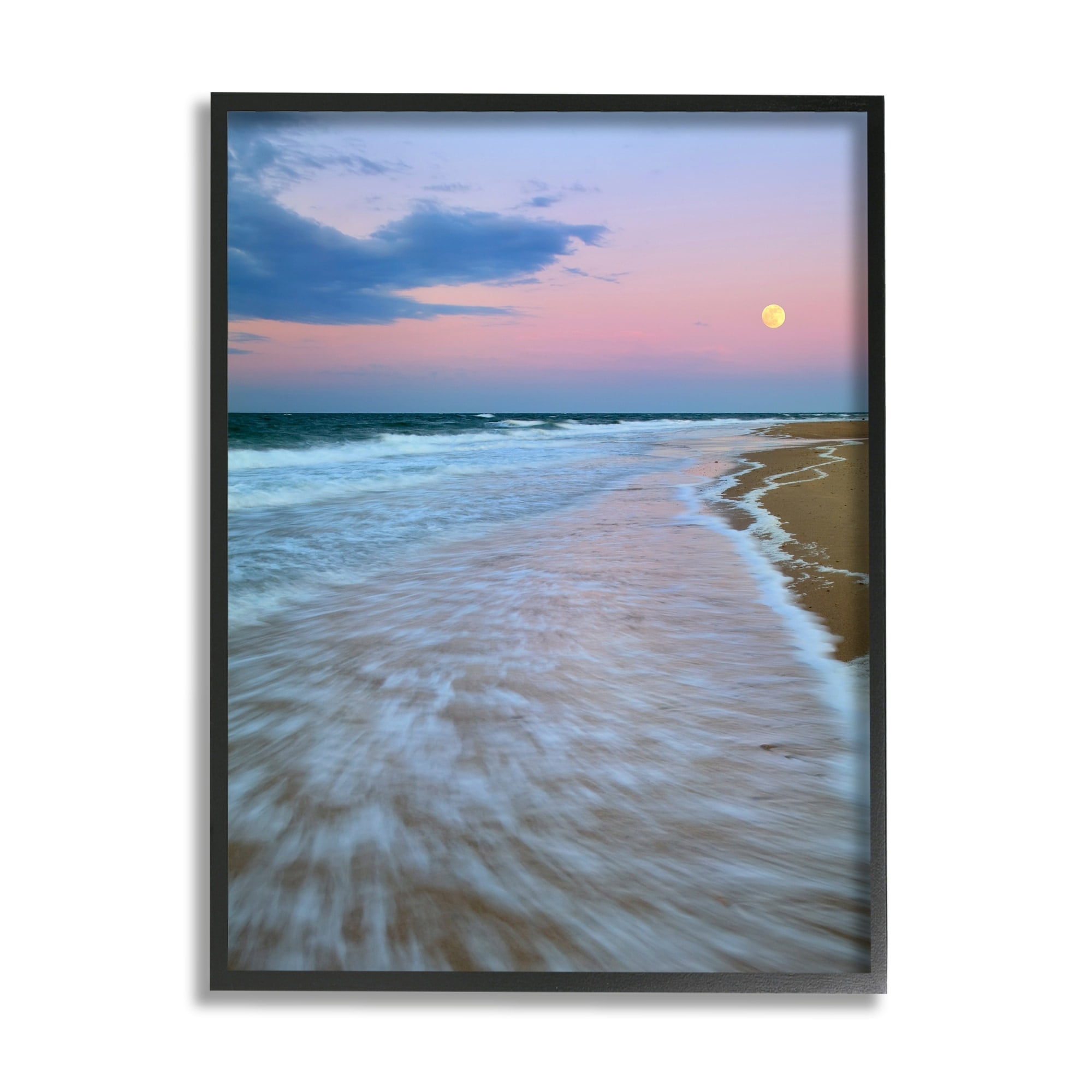 Stupell Industries Sunset Moon Warm Pink Beach Sky Coastal Photography White Framed Art Print Wall Art