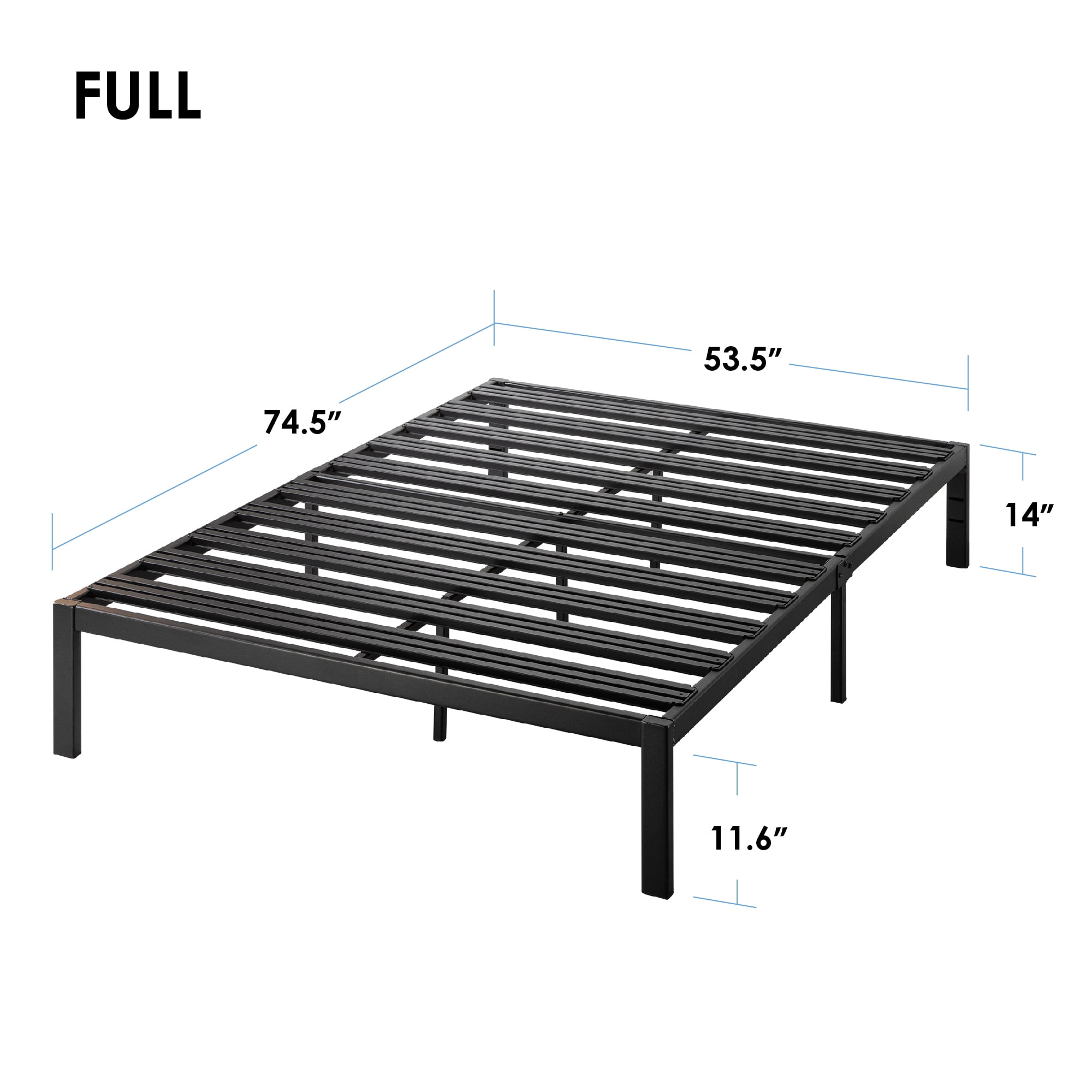 Mellow Rocky Base E Metal Platform Bed with Patented Wide Steel Slats, Black, Full