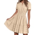 thumbnail image 5 of cocolona Womens Short Sleeve V-Neck Elastic Waist Dresses Summer Casual Solid Color Pleated Mini Dress Vacation Beach Sun Dress, 5 of 7