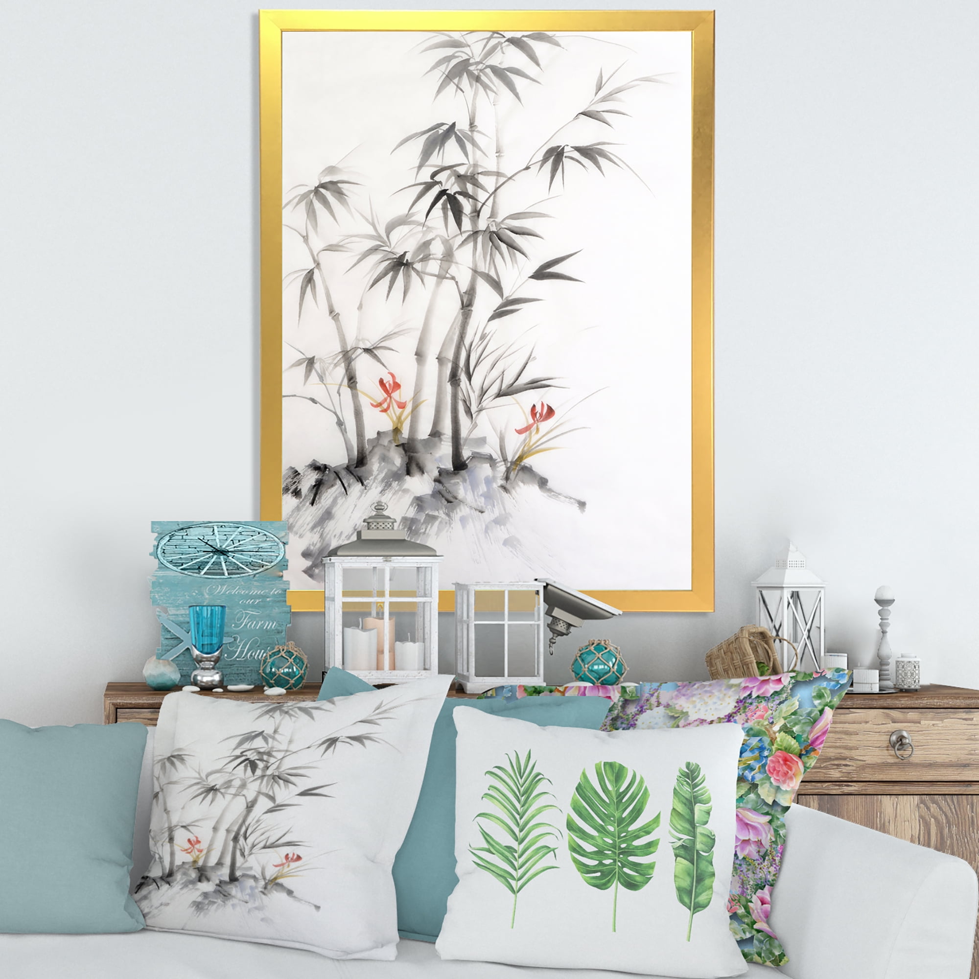 Designart 'Vintage Black and White Bamboo III' Traditional Framed Art Print