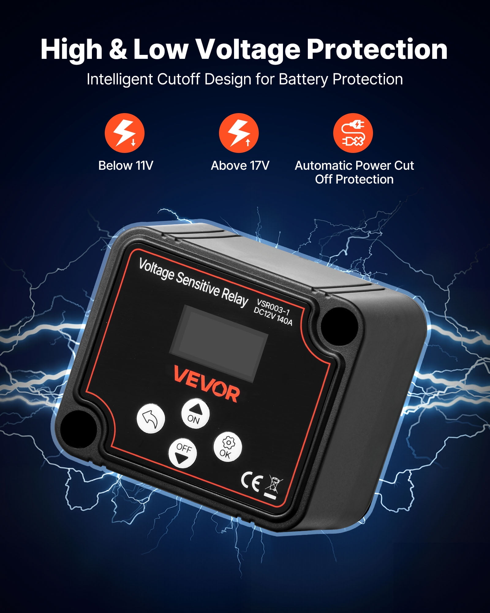 VEVOR Dual Battery Isolator Kit, 12V 140 Amp 20 ft 6AWG, Manual & Automatic Voltage Relay with LCD Voltmeter, Smart Battery Isolator for Lithium Batteries, Suitable for UTV