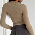 thumbnail image 4 of Camiseta informal de manga larga para mujer, jerseys ajustados de color liso con cuello redondo, ropa básica Y2k, Tops cortos, Primavera, 4 of 5