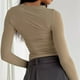 thumbnail image 4 of Camiseta informal de manga larga para mujer, jerseys ajustados de color liso con cuello redondo, ropa básica Y2k, Tops cortos, Primavera, 4 of 5