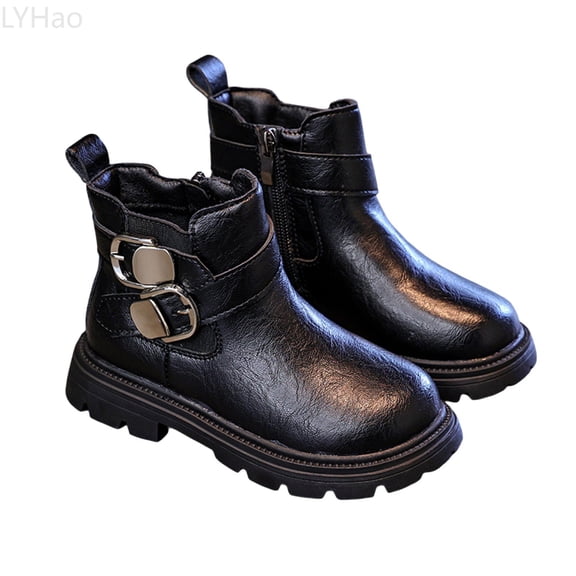 LYHao Elegant Winter Style Soft Sole Mid Calf Boots For Girls Fashionable Ankle Booties With Non Sole For Toddler Kids Casual Outdoor Wear ,Girls Boots Sizes 10 Black(3.5-4 Years)