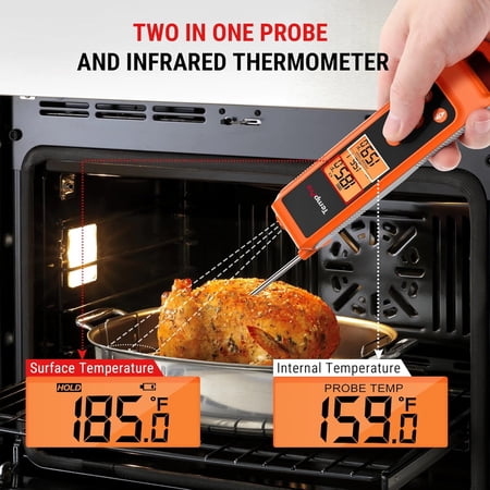ThermoPro TP420 2-in-1 Instant Read Thermometer for Cooking, Infrared Thermometer Cooking Thermometer with Meat Probe, Non-Contact Laser Meat Thermometer for Griddle Grill Pizza Oven HVAC Pool
