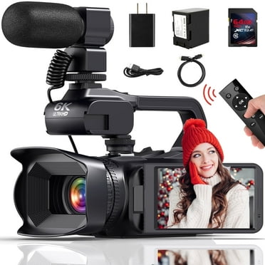 MARVUE 6K Video Camera Camcorder 64MP, Ultra 4.0" Touch Screen IR Night Vision 18X Zoom Digital Camera with Microphone, Wifi, Handhold Stabilizer, 64G SD Card