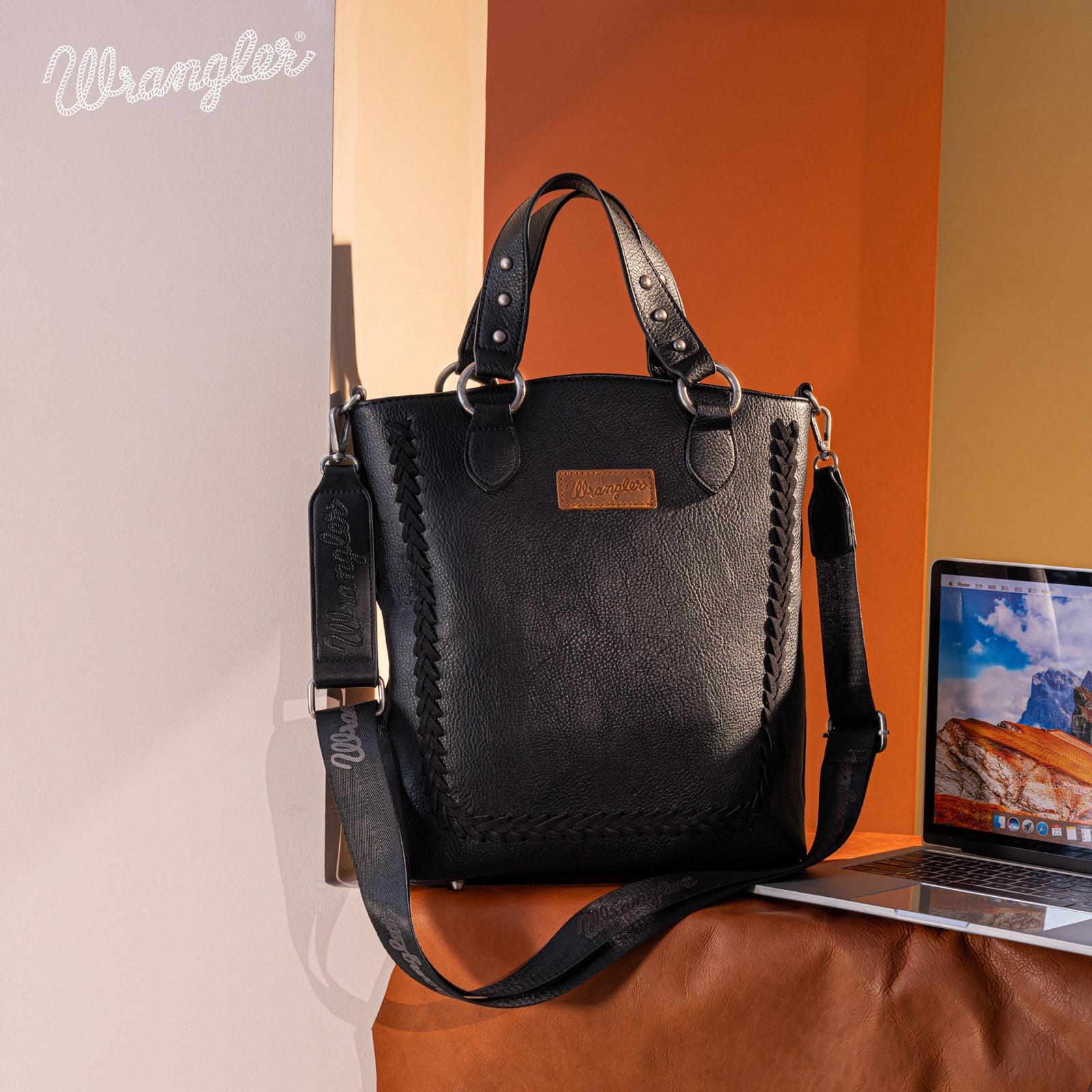Wrangler Tote Bag for Women Large Crossbody Purses Western Designer Handbags, Black