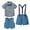 Blue, variant on Odeerbi Toddler Summer Outfits Boys Sling Gentleman Formal Dress Suit Short Sleeve Printing Shirts Strap Shorts Vest Three-piece Set Photography Performance Set Beige