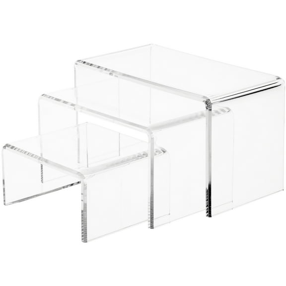 Plymor Clear Acrylic Beveled Rectangular Display Risers, 4" Assortment, Set of 3 (1/4" thick)