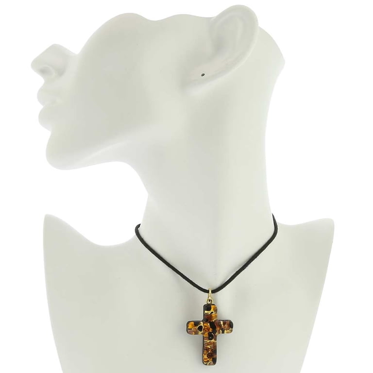 Glass Of Venice Murano Glass Cross Pendant - Red Gold Venetian Reflections Necklace Charm