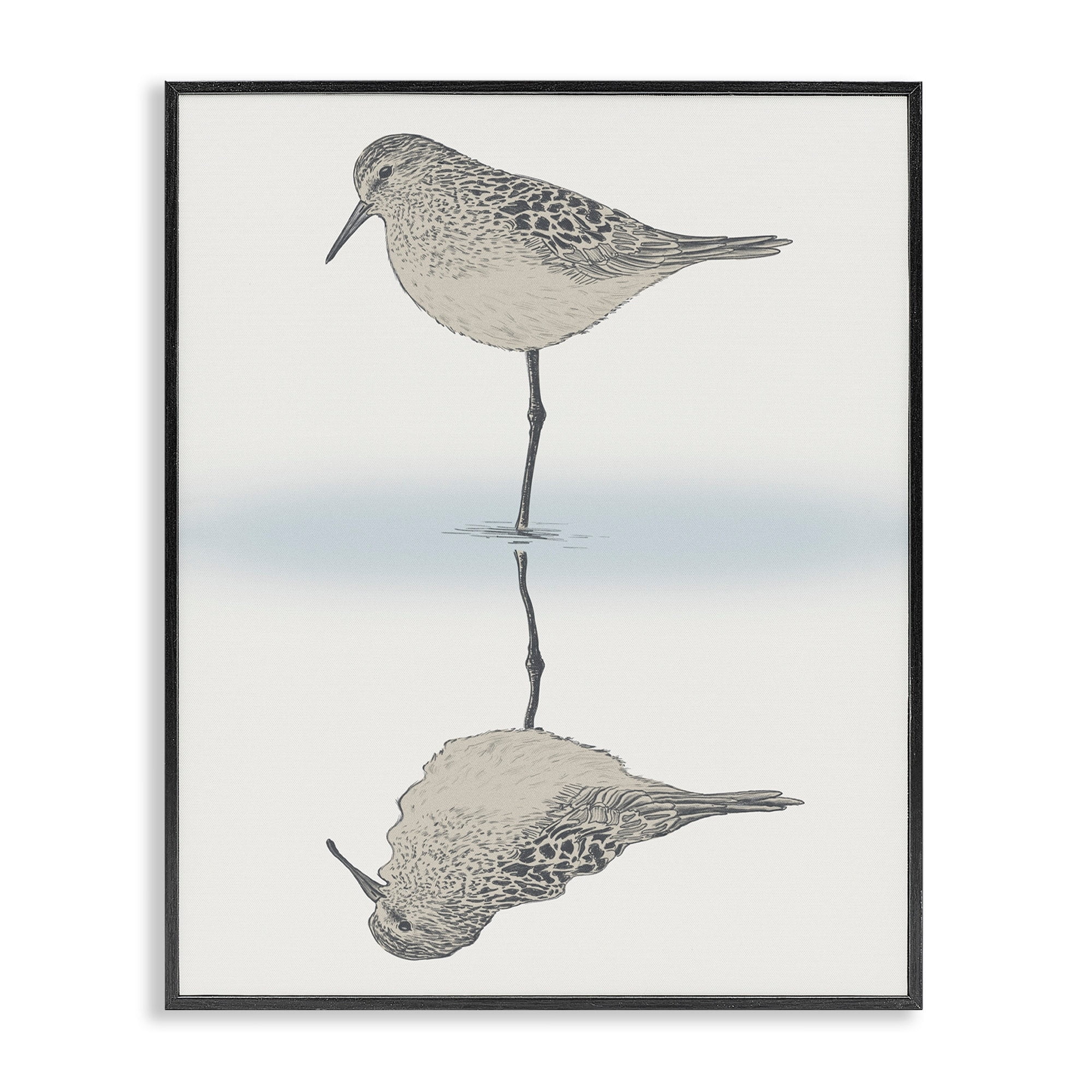 Stupell Industries Tranquil Sandpiper Bird Reflection Shallow Beach Shoreline Graphic Art Black Framed Art Print Wall Art, Design by Ziwei Li