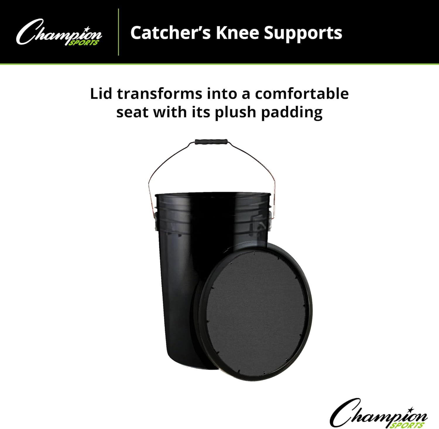 Champion Sports 6 Gallon Bucket with Padded Soft Seat Lid - Durable Construction - Balls Not Included - Ideal for Baseball, Softball, T-Ball, Wiffle Ball, and Lacrosse