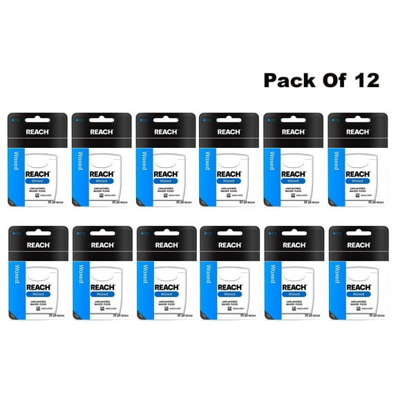 REACH Unflavored Waxed Dental Floss, 55 yds (Pack Of 12)