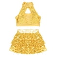thumbnail image 3 of YONGHS Kids Girls Sequins Jazz Latin Ballet Dance Outfits Crop Top Vest with Skirted Shorts Set Gold 10, 3 of 5
