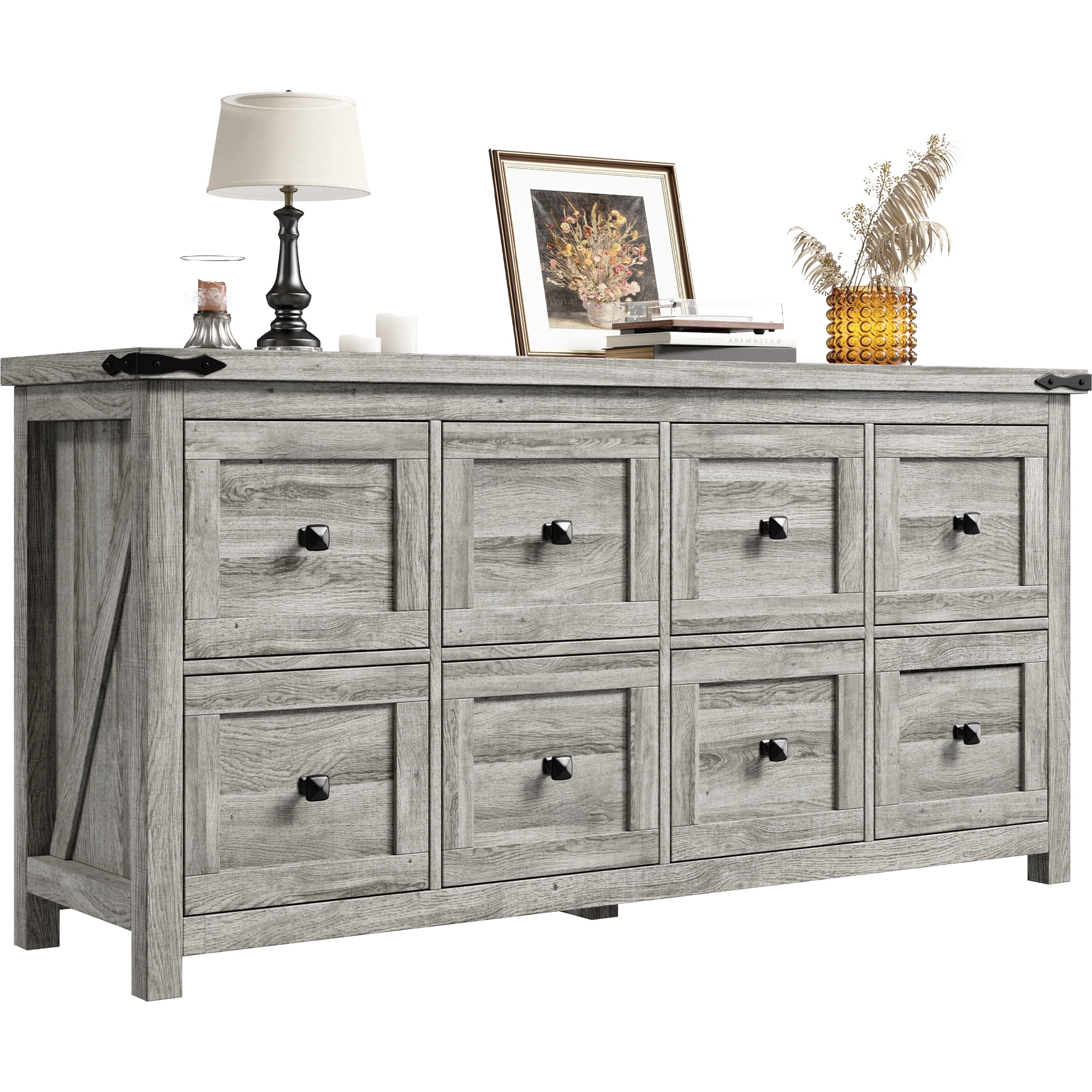 EnHomee Dresser for Bedroom Wooden Dresser with 8 Drawers Farmhouse Dresser TV Stand，Gray