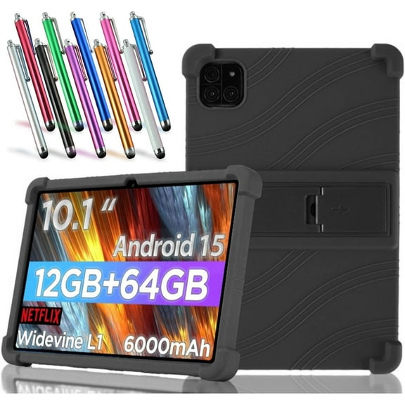 elitegadget Case for Callsky-Tab Android Tablet, 10.1 inch Android 15 Tablet (Cpad 10) - Lightweight Protective Silicone Stand Cover 1 Random Color Stylus (Black)