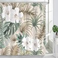 thumbnail image 3 of Tropical Floral Plant Shower Curtain for Bathroom, Vintage Hibiscus Flower Palms Banana Monstera Palm Leaves Sage Green Beige Shower Curtains Set, Foliage Fabric Bathroom Accessories with Hooks, 3 of 7