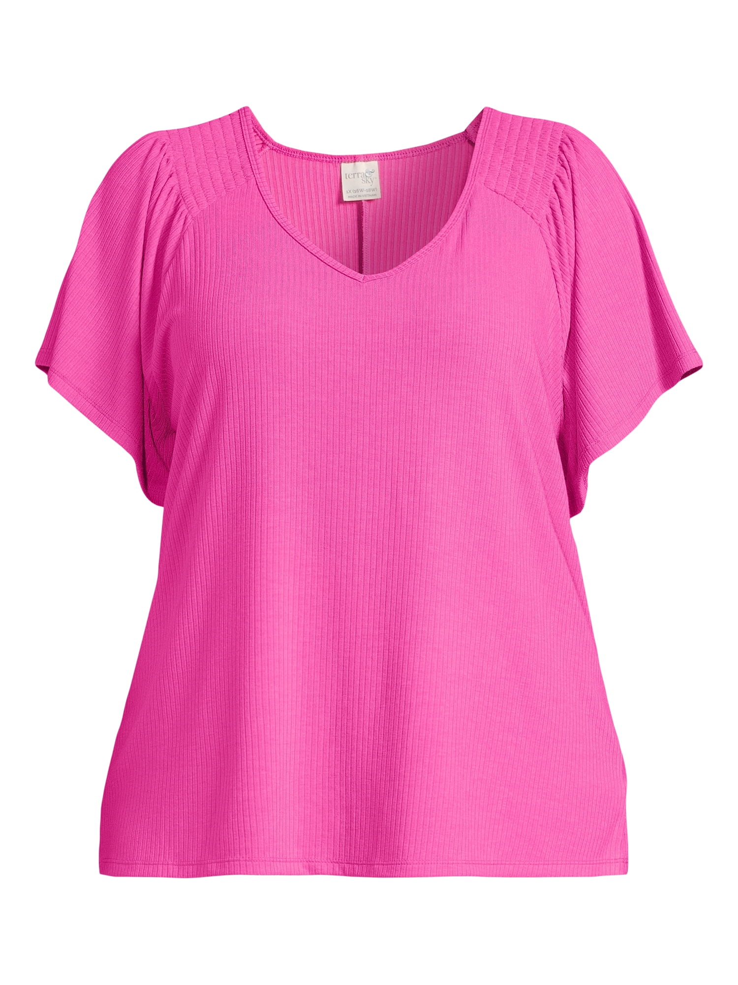 Terra & Sky Women's Plus Size Ribbed Flutter Sleeve Top, Sizes 0X-5X
