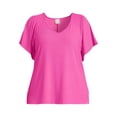 thumbnail image 3 of Terra & Sky Women's Plus Size Ribbed Flutter Sleeve Top, Sizes 0X-5X, 3 of 5