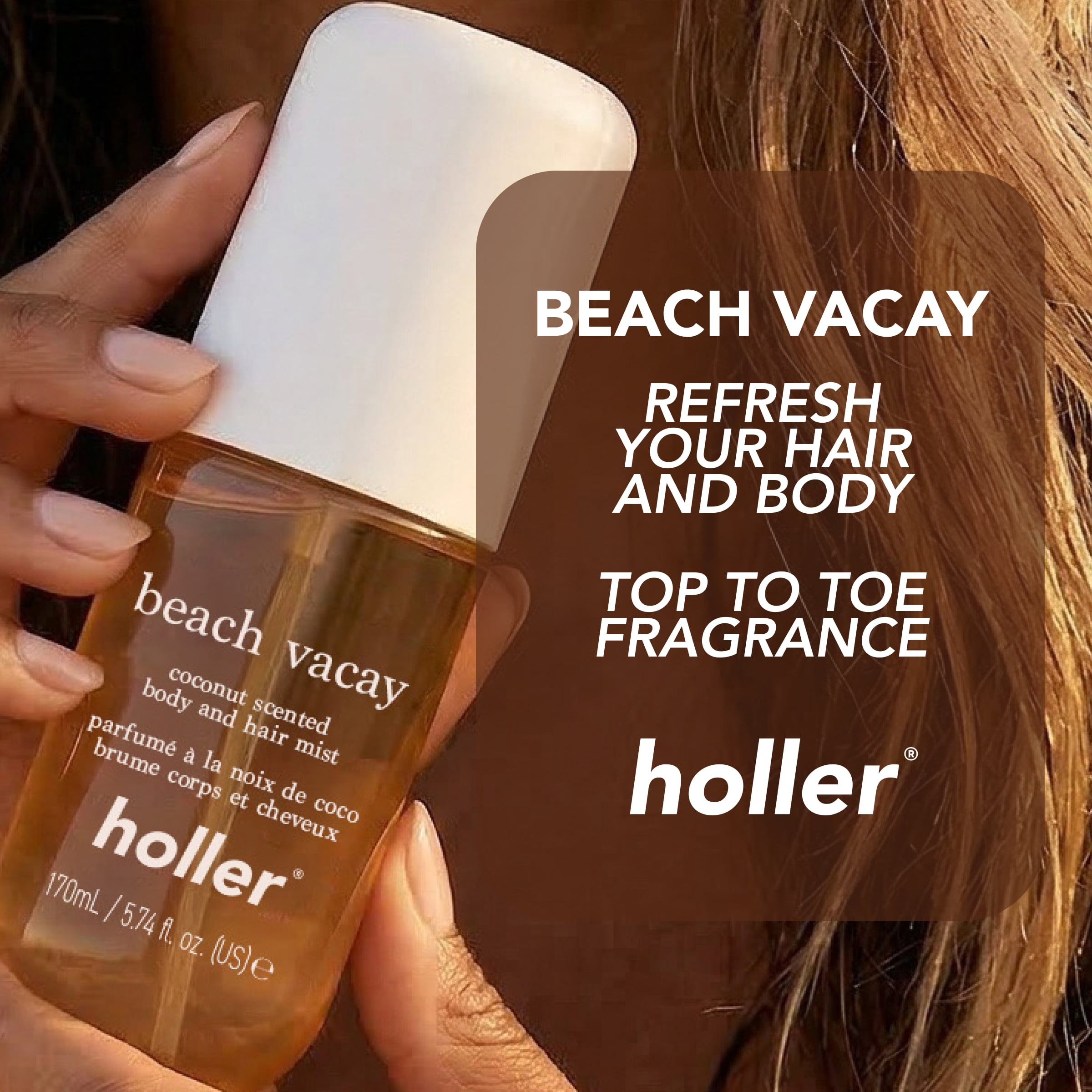 Holler Beach Vacay Coconut Scented Body and Hair Fragrance Mist, 5.7 fl oz