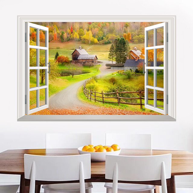 Adhesivo de pared de PVC realista con vista a la ventana, 60 x 90 cm, autoadhesivo