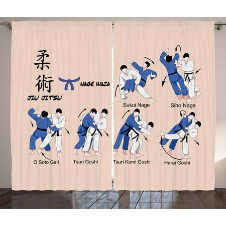 Jiu Jitsu Curtains 2 Panels Set Martial Arts Defense Techniques Sport Practice Theme Aikido Karate Judo Window Drapes For Living Room Bedroom 108w