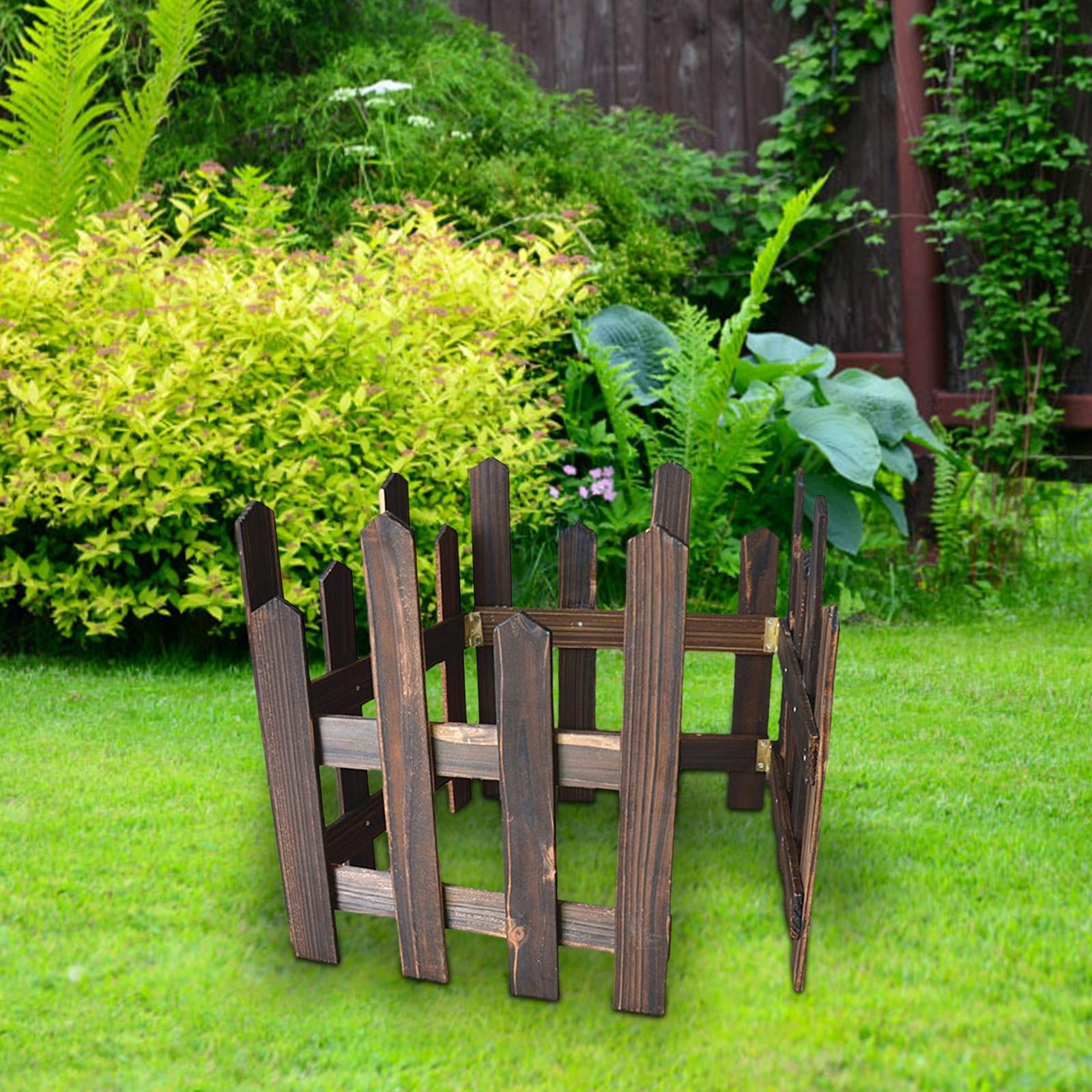 Colaxi Landscape Edging Border Fence Wood Fence DIY Gardening Wooden Garden Fence,Picket Fence for Edgings Flowerbeds, Plant Borders Brown Height 35cm
