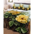 thumbnail image 3 of Quilts Twin Size Bedding Set, Spring Floral Lightweight Quilted Comforter, Yellow Roses Leaves Pastoral Botanical Farmhouse Soft Bedspread Coverlet with Pillow Covers for All Season, 68" x 86", 3 of 7